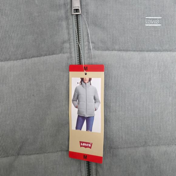 New Levi's Women's Corduroy Mint Green Stand Collar Puffer Zip up Jacket Medium - Picture 5 of 16